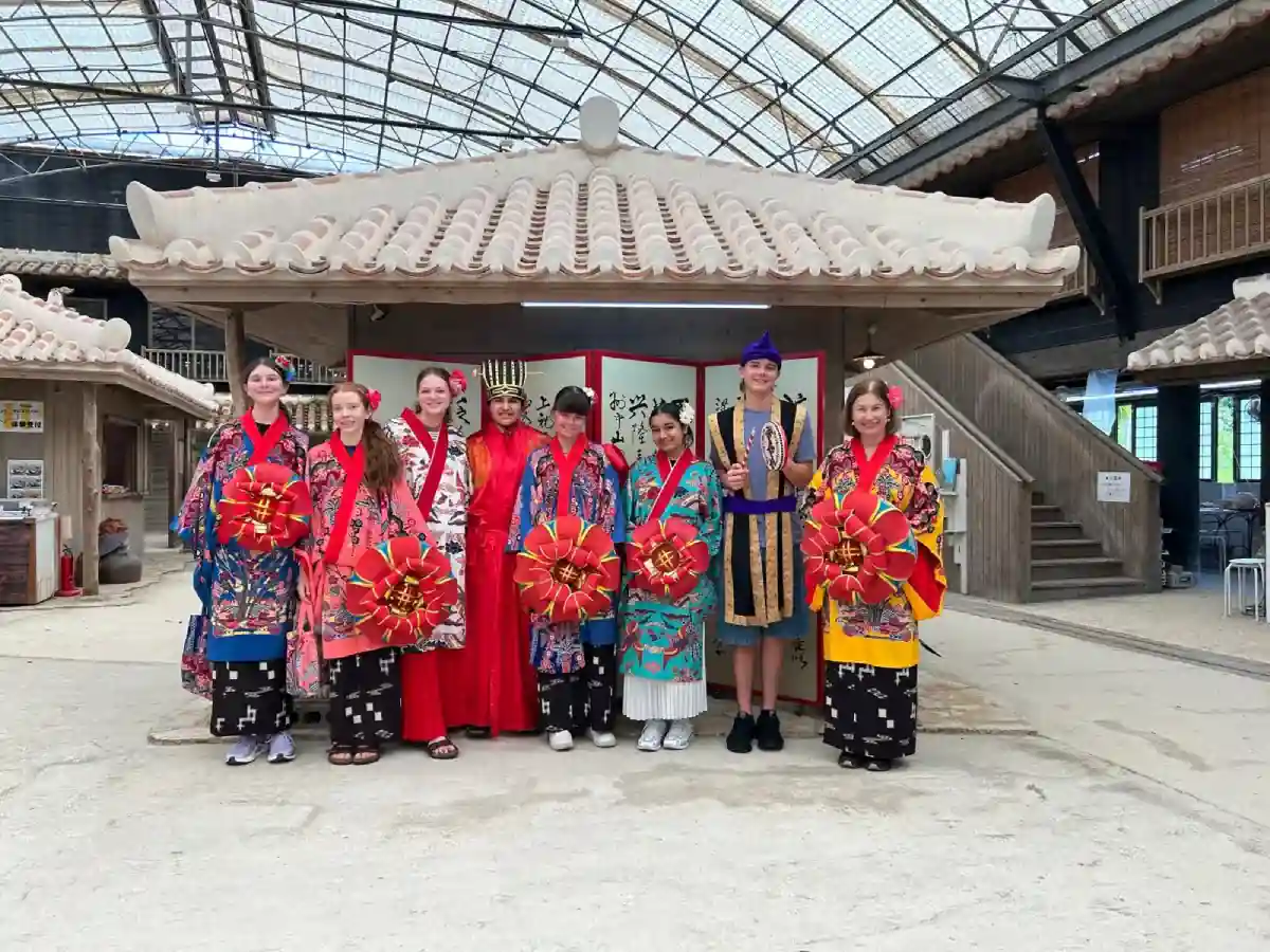 Ryukyu Village where students had opportunity to wear traditional Ryukyuan clothing and walk through the village to experience what life may've been like for villagers in the past. Thurs 25/6/26