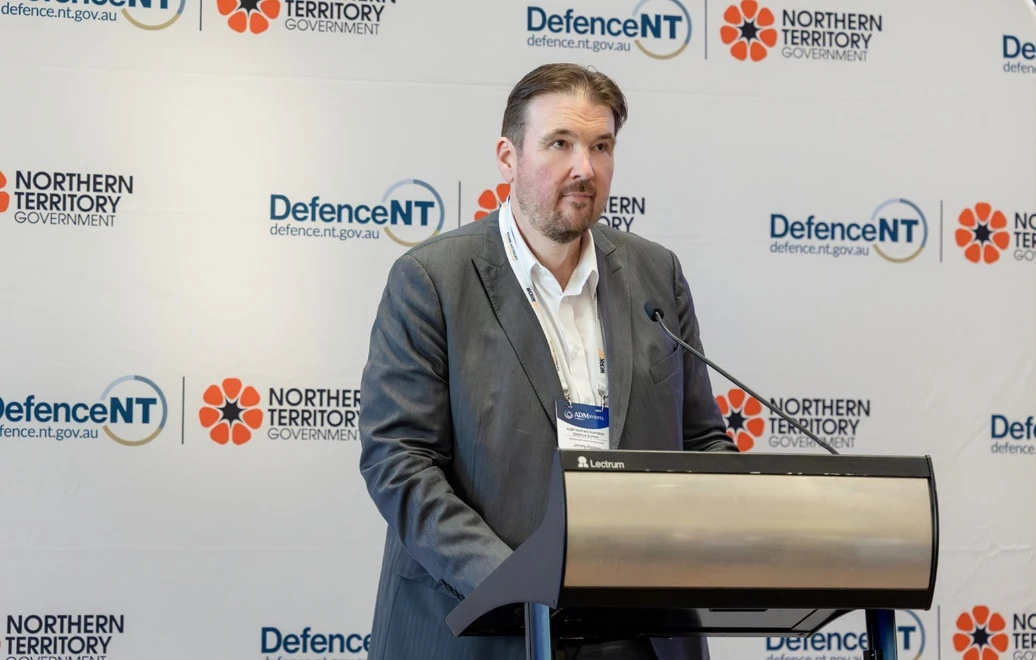Jimmy Kiploks, General Manager, DefenceNT addressing the Welcome Reception at NT Defence Week