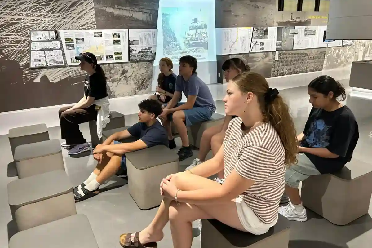 Students at Kadena Air Base exhibition room. Thurs 25/6/26