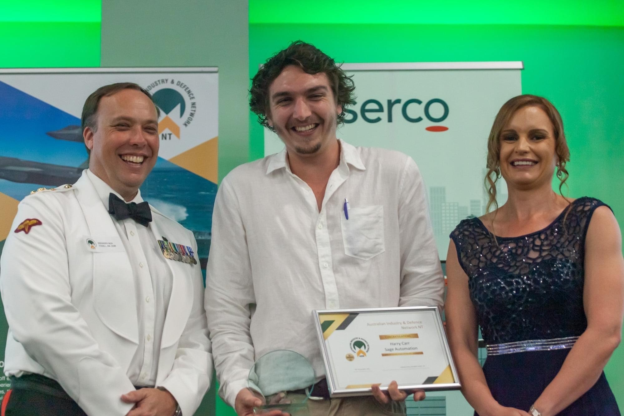 Commander 1st Brigade BRIG Nick Foxall AM DSC, Harry Carr of Sage Automation and Julie Latimore from Serco.