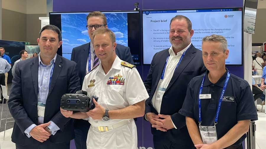 Photo caption: Chief of Navy, Vice Admiral Michael Noonan AO, RAN with Dassault Systems CEO Jerome Wahl, DefenceNT Senior Director James Bear, John Grout Managing Director Secora APII and Robert Palmer of AMC Search. Photo caption: Chief of Navy, Vice Admiral Michael Noonan AO, RAN with Dassault Systems CEO Jerome Wahl, DefenceNT Senior Director James Bear, John Grout Managing Director Secora APII and Robert Palmer of AMC Search.
