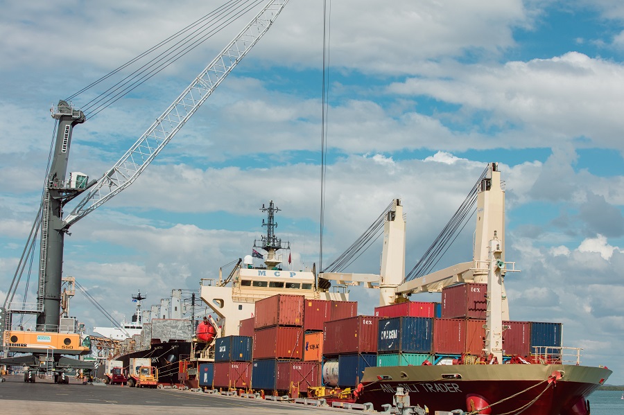 Container shipping docked